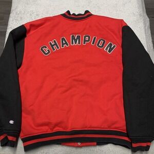 Champion Varsity Letterman Jacket Mens XL Red Patches Snap Button Retro